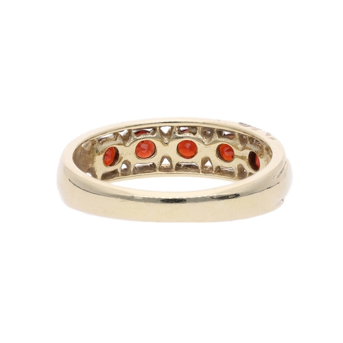 111 - 9ct Gold and Garnet Five Stone Ring, Size N 1/2. 9ct Gold and Garnet Five Stone Ring.            HAL... 