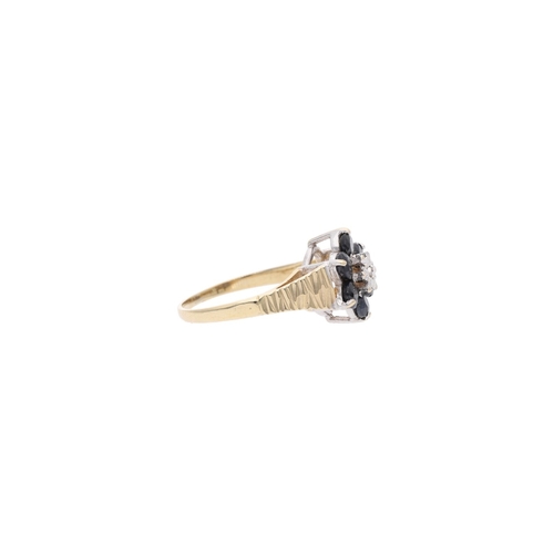 120 - 9ct Gold Sapphire and Diamond Cluster Ring, Size 4.75 US | Size J UK 9ct Gold Sapphire and Diamond C... 