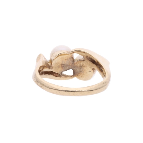 128 - 9ct Gold and Pearl Crossover Ring, Size 4.75 US | Size J UK 9ct Gold and Pearl Crossover Ring       ... 