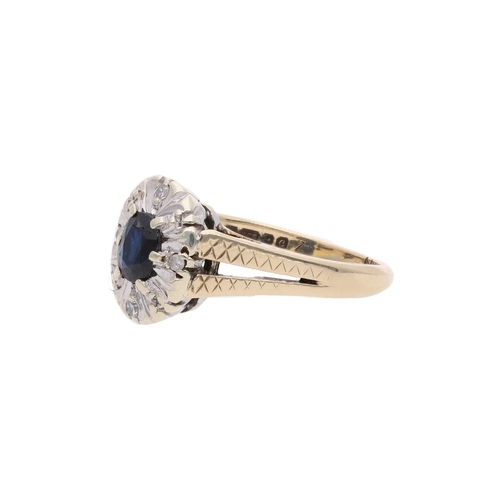 132 - 9ct Gold Sapphire and Diamond Cluster Ring, Size H 9ct Gold Sapphire and Diamond Cluster Ring.      ... 