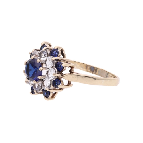 138 - 9ct Gold Synthetic Sapphire and Cz Cluster Ring, Size N 9ct Gold Synthetic Sapphire and Cz Cluster R... 