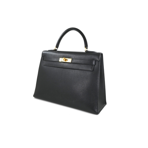 14 - Hermes Kelly 32 Black Evergrain Handbag Hermes Kelly 32 Black, 32cm    Hardware: Gold    Leather: Ev... 