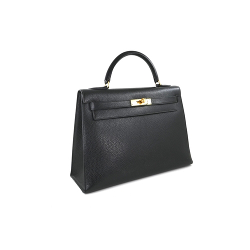 14 - Hermes Kelly 32 Black Evergrain Handbag Hermes Kelly 32 Black, 32cm    Hardware: Gold    Leather: Ev... 