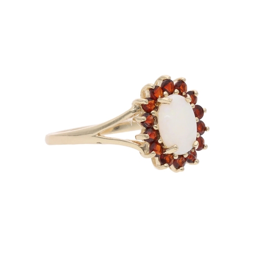 150 - 9ct Gold Garnet and Opal Cluster Ring, Size P. 9ct Gold Garnet and Opal Cluster Ring.            HAL... 