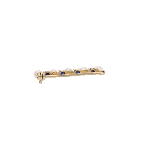 157 - 9ct Gold Pearl and Sapphire Brooch. 9ct Gold Pearl and Sapphire Brooch.            HALLMARKS: marked... 