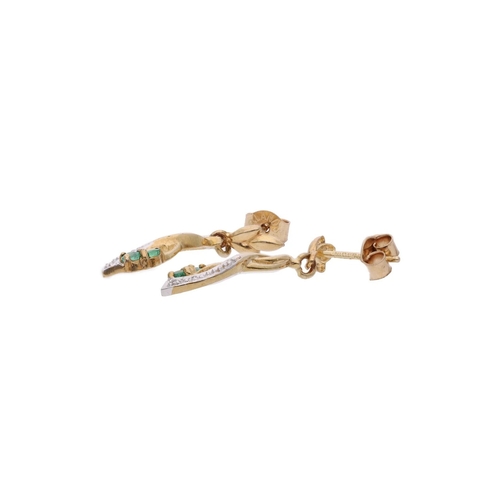 160 - 9ct Gold Emerald and Diamond Dangling Earrings 9ct Gold Emerald and Diamond Dangling Earrings.      ... 