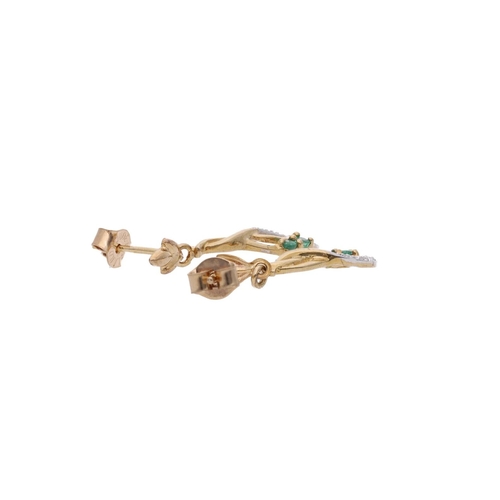 160 - 9ct Gold Emerald and Diamond Dangling Earrings 9ct Gold Emerald and Diamond Dangling Earrings.      ... 