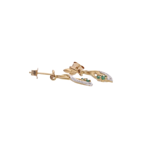 160 - 9ct Gold Emerald and Diamond Dangling Earrings 9ct Gold Emerald and Diamond Dangling Earrings.      ... 