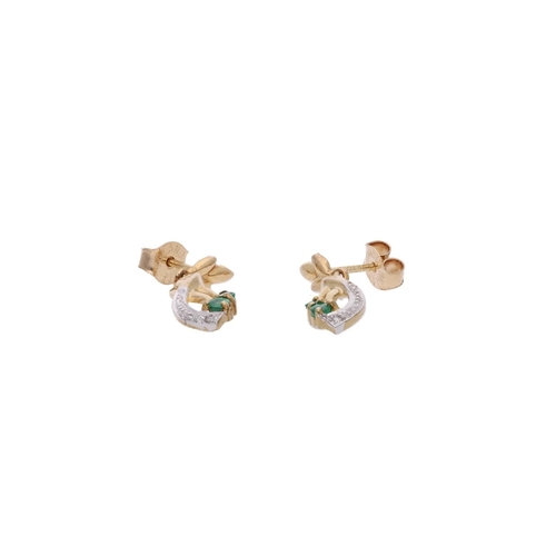 160 - 9ct Gold Emerald and Diamond Dangling Earrings 9ct Gold Emerald and Diamond Dangling Earrings.      ... 