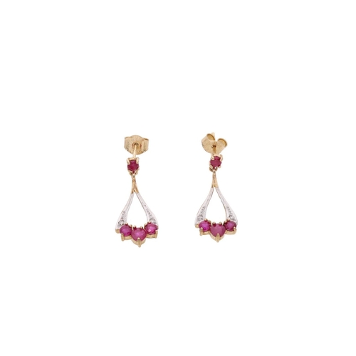 162 - 9ct Gold Ruby and Diamond Drop Earrings. 9ct Gold Ruby and Diamond Drop Earrings.            HALLMAR... 