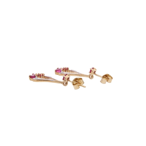 162 - 9ct Gold Ruby and Diamond Drop Earrings. 9ct Gold Ruby and Diamond Drop Earrings.            HALLMAR... 