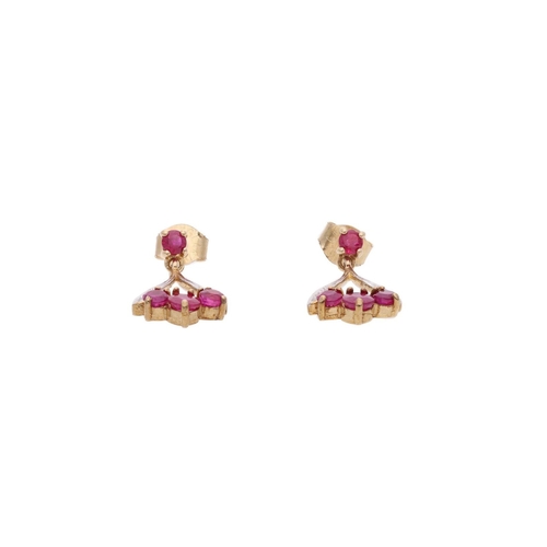 162 - 9ct Gold Ruby and Diamond Drop Earrings. 9ct Gold Ruby and Diamond Drop Earrings.            HALLMAR... 