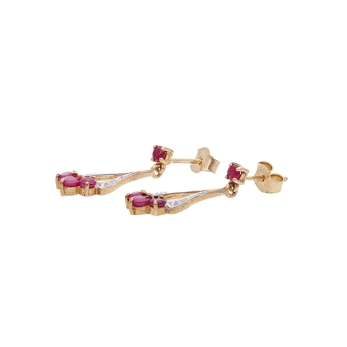 162 - 9ct Gold Ruby and Diamond Drop Earrings. 9ct Gold Ruby and Diamond Drop Earrings.            HALLMAR... 