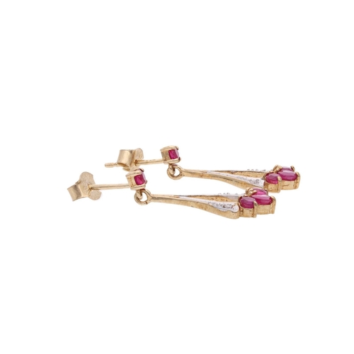 162 - 9ct Gold Ruby and Diamond Drop Earrings. 9ct Gold Ruby and Diamond Drop Earrings.            HALLMAR... 