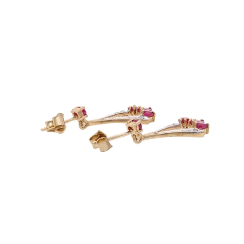 162 - 9ct Gold Ruby and Diamond Drop Earrings. 9ct Gold Ruby and Diamond Drop Earrings.            HALLMAR... 