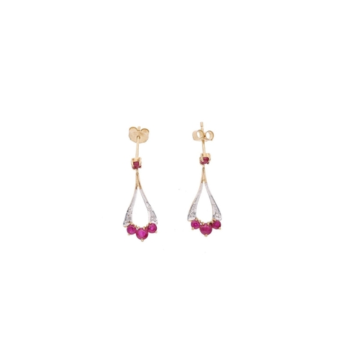 162 - 9ct Gold Ruby and Diamond Drop Earrings. 9ct Gold Ruby and Diamond Drop Earrings.            HALLMAR... 