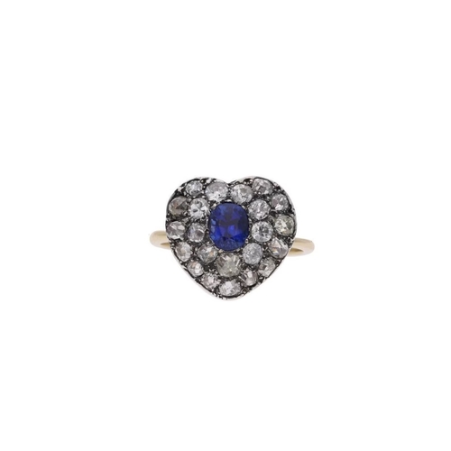 168 - Victorian 18ct Gold Sapphire and Diamond Heart Cluster Ring. Victorian 18ct Gold Sapphire and Diamon... 