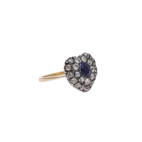 168 - Victorian 18ct Gold Sapphire and Diamond Heart Cluster Ring. Victorian 18ct Gold Sapphire and Diamon... 