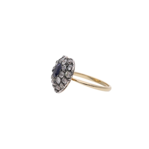 168 - Victorian 18ct Gold Sapphire and Diamond Heart Cluster Ring. Victorian 18ct Gold Sapphire and Diamon... 