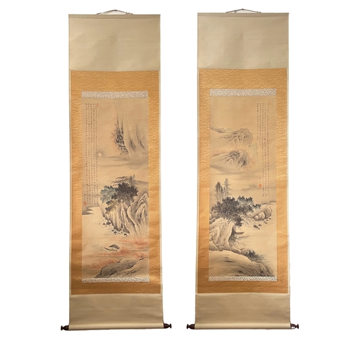 169 - A PAIR OF JAPANESE INK AND COLOUR ON SILK PAINTINGS, AFTER TANOMURA CHIKUDEN (1777-1835) The pair de... 