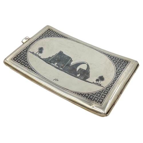 177 - IRAQI NIELLO SILVER CIGARETTE CASE, 20TH CENTURY W: 12.5cm, Weight: 160g