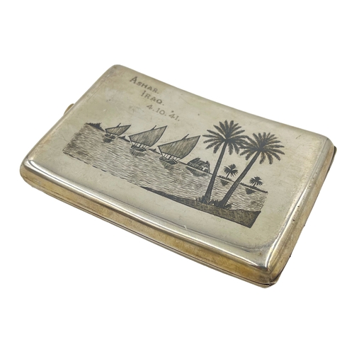 178 - NIELLO SILVER CIGARETTE CASE, IRAQ, 20TH CENTURY W: 12cm, Weight: 176g