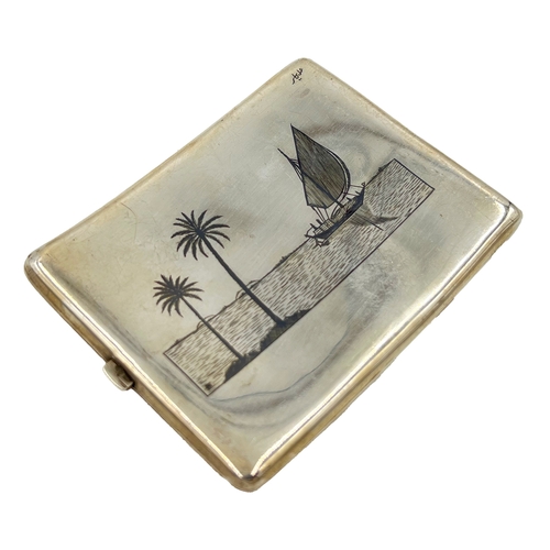 179 - SILVER AND NIELLO CIGARETTE CASE, IRAQ, 20TH CENTURY W: 10.5cm, Weight: 142g