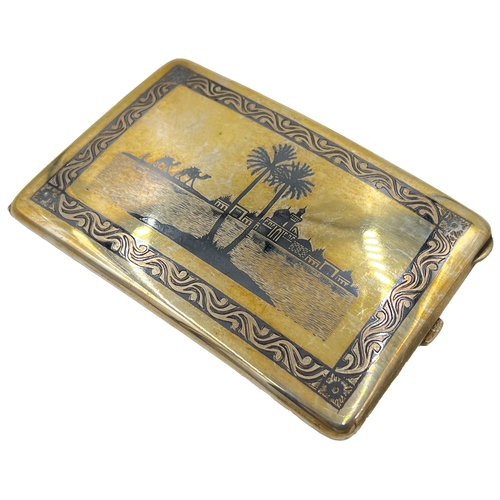 183 - IRAQI NIELLO SILVER CIGARETTE CASE, 20TH CENTURY W: 12.5cm, Weight: 170g