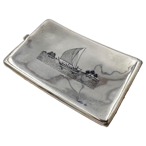 183 - IRAQI NIELLO SILVER CIGARETTE CASE, 20TH CENTURY W: 12.5cm, Weight: 170g