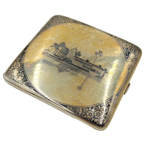 184 - NIELLO SILVER CIGARETTE CASE, IRAQ, 20TH CENTURY W: 9.5cm, Weight: 133g 