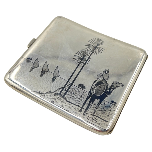 184 - NIELLO SILVER CIGARETTE CASE, IRAQ, 20TH CENTURY W: 9.5cm, Weight: 133g 