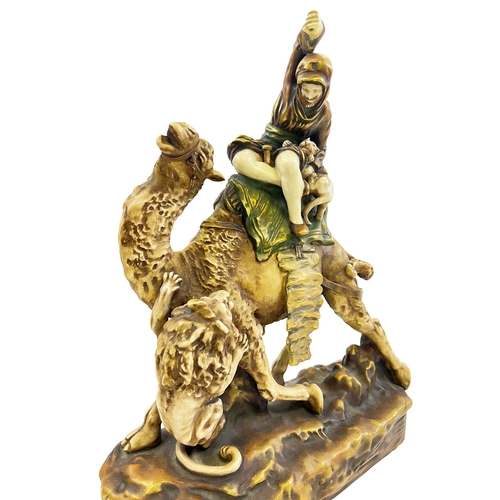 196 - AN EARLY 20TH CENTURY ORIENTALIST PORCELAIN MODEL OF A LION HUNTER BY AMPHORA AN EARLY 20TH CENTURY ... 