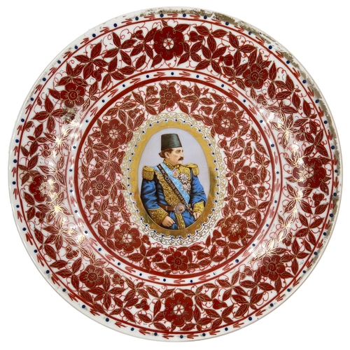 208 - QAJAR PORCELIAN PLATE DEPICTS A RULER QAJAR PORCELIAN PLATE DEPICTS A RULER    D:   ... 