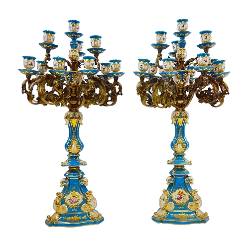 209 - PAIR OF SKY BLUE SEVRES STYLE CANDELABRASÃÂ  PAIR OF SKY BLUE SEVRES STYLE CANDELABRAS     H: ... 