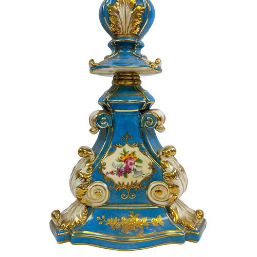 209 - PAIR OF SKY BLUE SEVRES STYLE CANDELABRASÃÂ  PAIR OF SKY BLUE SEVRES STYLE CANDELABRAS     H: ... 