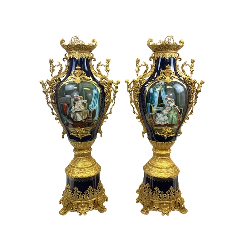 211 - A LARGE PAIR OF PORCELAIN SEVRES STYLE VASES A LARGE PAIR OF SEVRES STYLE VASES     H: 136cm&nb... 