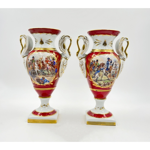 212 - PAIR OF EMPIRE STYLE PORCELAIN VASES PAIR OF EMPIRE STYLE PORCELAIN VASES    H: 32.5cm    ... 