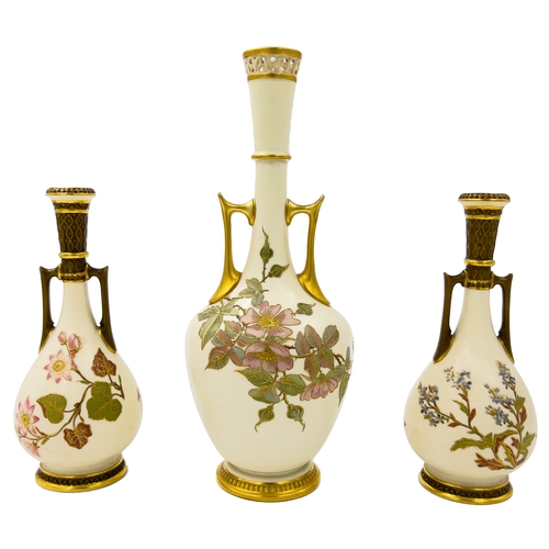 213 - SET OF THREE ROYAL WORCESTER PORCELAIN VASES SET OF THREE ROYAL WORCESTER PORCELAIN VASES    Largest... 