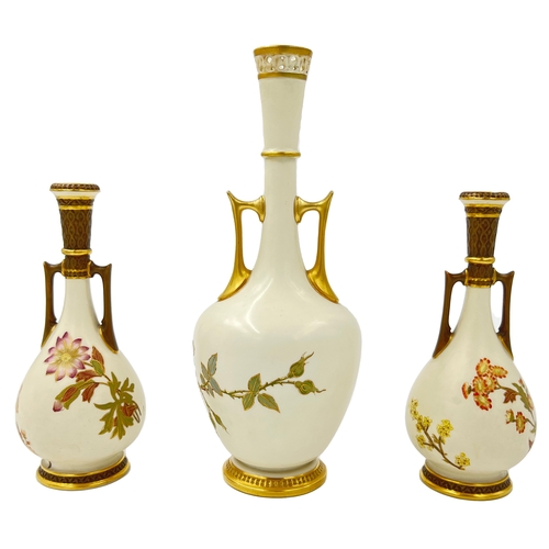 213 - SET OF THREE ROYAL WORCESTER PORCELAIN VASES SET OF THREE ROYAL WORCESTER PORCELAIN VASES    Largest... 