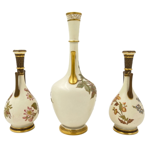 213 - SET OF THREE ROYAL WORCESTER PORCELAIN VASES SET OF THREE ROYAL WORCESTER PORCELAIN VASES    Largest... 