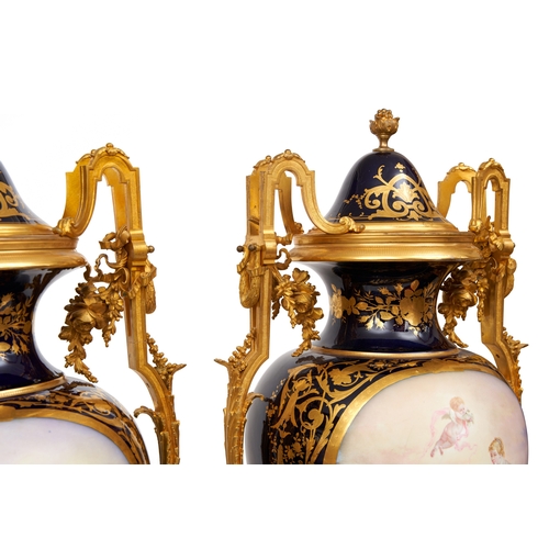 214 - A LARGE PAIR OF FRENCH SEVRES STYLE VASES, 19TH CENTURY A LARGE PAIR OF FRENCH SEVRES STYLE VASES   ... 