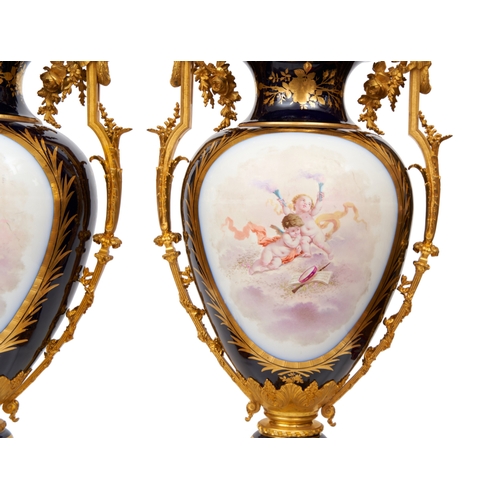 214 - A LARGE PAIR OF FRENCH SEVRES STYLE VASES, 19TH CENTURY A LARGE PAIR OF FRENCH SEVRES STYLE VASES   ... 