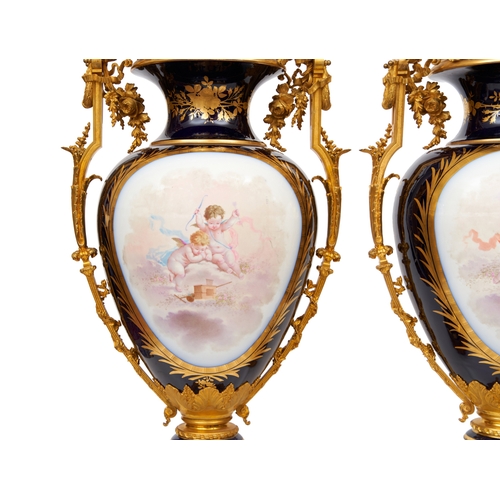 214 - A LARGE PAIR OF FRENCH SEVRES STYLE VASES, 19TH CENTURY A LARGE PAIR OF FRENCH SEVRES STYLE VASES   ... 