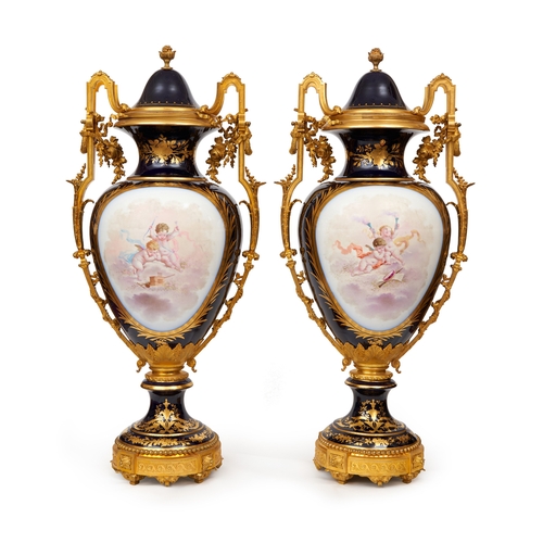 214 - A LARGE PAIR OF FRENCH SEVRES STYLE VASES, 19TH CENTURY A LARGE PAIR OF FRENCH SEVRES STYLE VASES   ... 