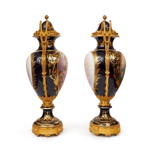 214 - A LARGE PAIR OF FRENCH SEVRES STYLE VASES, 19TH CENTURY A LARGE PAIR OF FRENCH SEVRES STYLE VASES   ... 