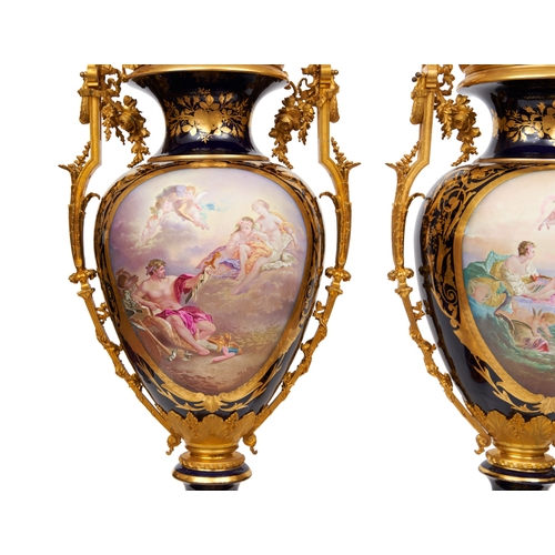 214 - A LARGE PAIR OF FRENCH SEVRES STYLE VASES, 19TH CENTURY A LARGE PAIR OF FRENCH SEVRES STYLE VASES   ... 