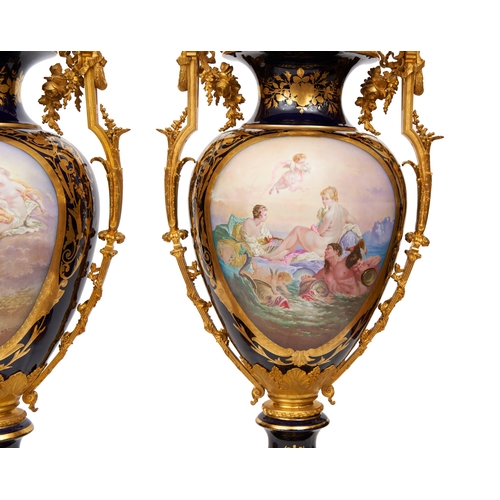 214 - A LARGE PAIR OF FRENCH SEVRES STYLE VASES, 19TH CENTURY A LARGE PAIR OF FRENCH SEVRES STYLE VASES   ... 