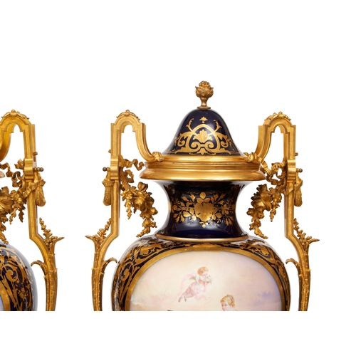 214 - A LARGE PAIR OF FRENCH SEVRES STYLE VASES, 19TH CENTURY A LARGE PAIR OF FRENCH SEVRES STYLE VASES   ... 