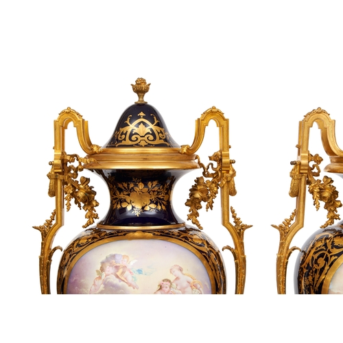 214 - A LARGE PAIR OF FRENCH SEVRES STYLE VASES, 19TH CENTURY A LARGE PAIR OF FRENCH SEVRES STYLE VASES   ... 