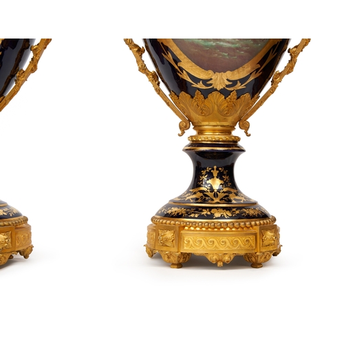 214 - A LARGE PAIR OF FRENCH SEVRES STYLE VASES, 19TH CENTURY A LARGE PAIR OF FRENCH SEVRES STYLE VASES   ... 